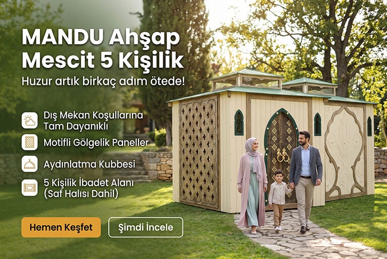 MANDU Ahşap Mescit 5 Kişilik – Prefabrik Küçük Cami, Bahçe ve Tesis İçin Namaz Odası