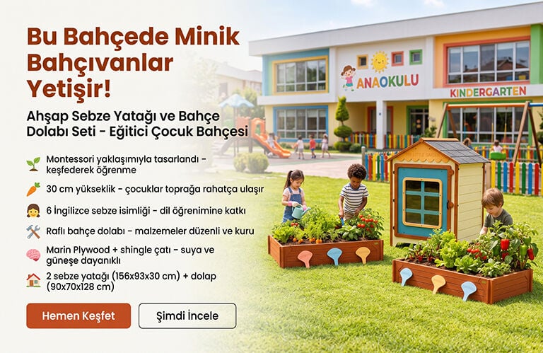 MANDU Ahşap Sebze Yatağı ve Bahçe Dolabı Seti – Çocuk Bahçe Seti, Eğitici Sebze Bahçesi