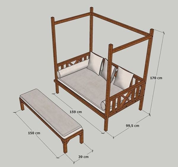 “MANDU” Exclusive Ahşap Bahçe Yatağı (daybed)