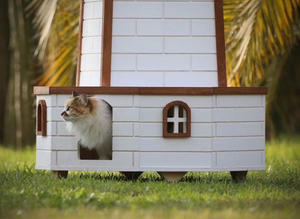 Ahşap Yel Değirmenli Kedi Evi