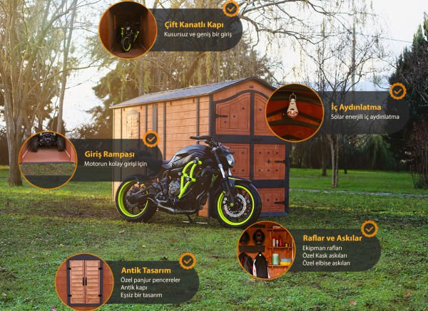 MANDU Ahşap Motosiklet ve ATV Garajı (Takım Odası)