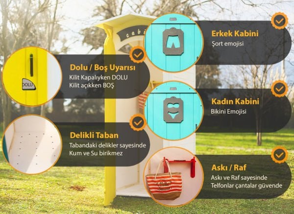 MANDU Ahşap Soyunma Kabini (Plaj duş kabini) Kırmızı
