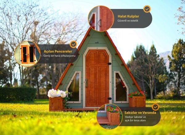 MANDU Ahşap Üçgen Çocuk Oyun Evi ( Aframe Playhouse)