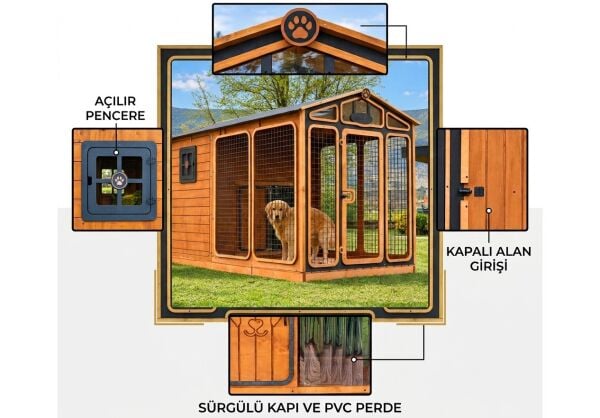 Kafesli, Bahçeli Büyük Irk Köpek Kulübesi ve Köpek Evi, Yüksek Zeminli