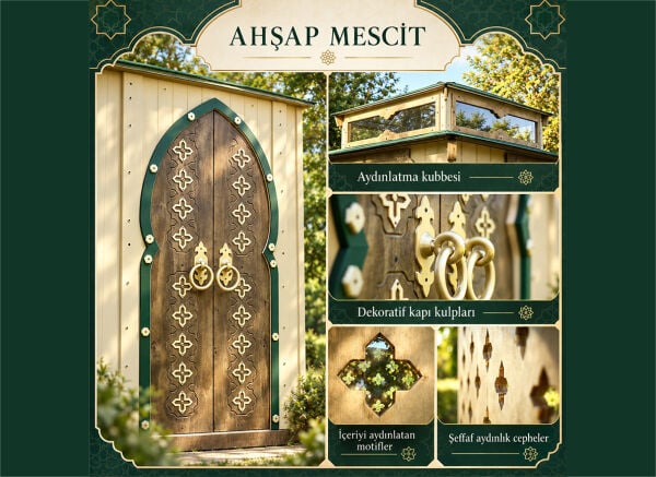 MANDU Ahşap Mescit 5 Kişilik – Prefabrik Küçük Cami, Bahçe ve Tesis İçin Namaz Odası