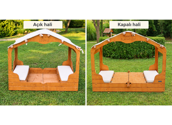 MANDU Sandy Ahşap Çocuk Kum Havuzu Kapaklı Tenteli