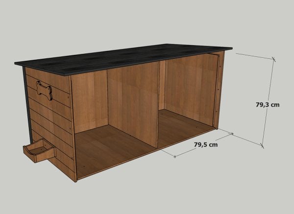 MANDU Ahşap İkiz Köpek Kulübesi (2 yuva tek kulübe) + İsimlik ve mama kabı