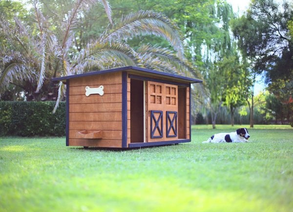 MANDU Ahşap İkiz Köpek Kulübesi (2 yuva tek kulübe) + İsimlik ve mama kabı
