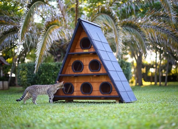 ''MANDU” Ahşap Üçgen Kedi Evi (Büyük Boy)