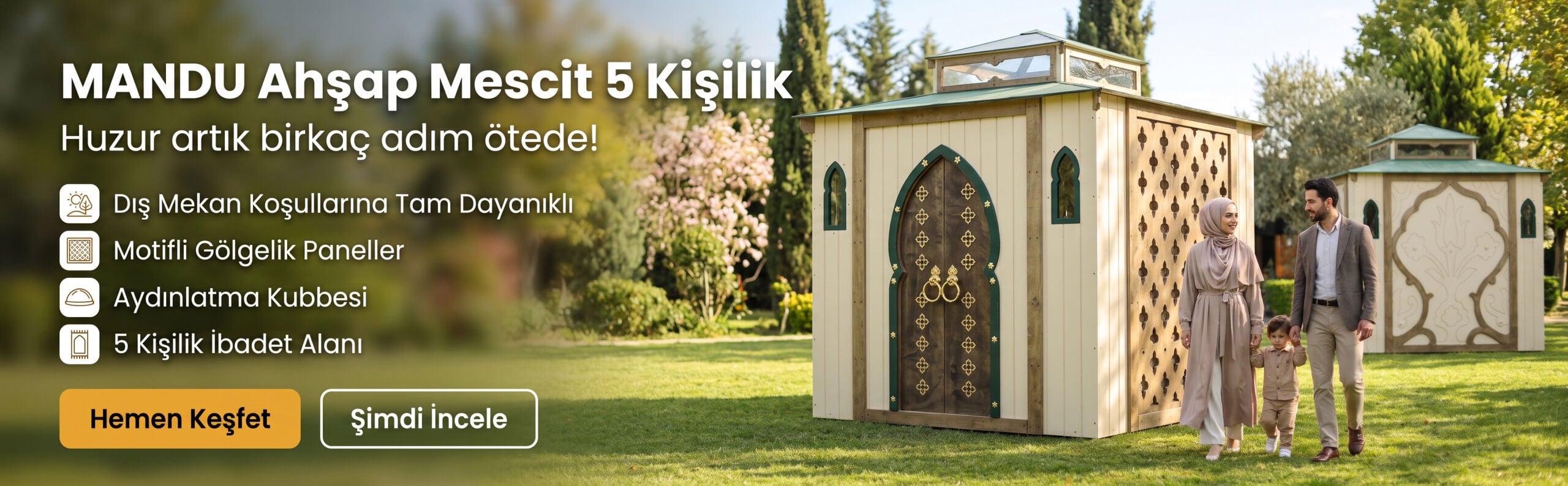 MANDU Ahşap Mescit 5 Kişilik – Prefabrik Küçük Cami, Bahçe ve Tesis İçin Namaz Odası