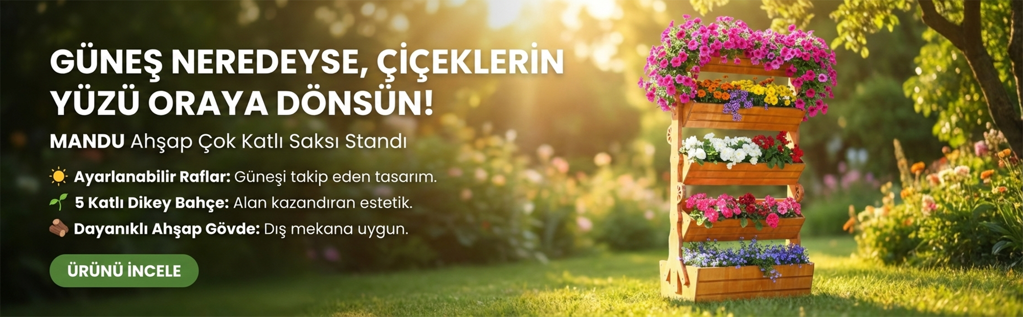 Ahşap Çok Katlı Saksı Standı