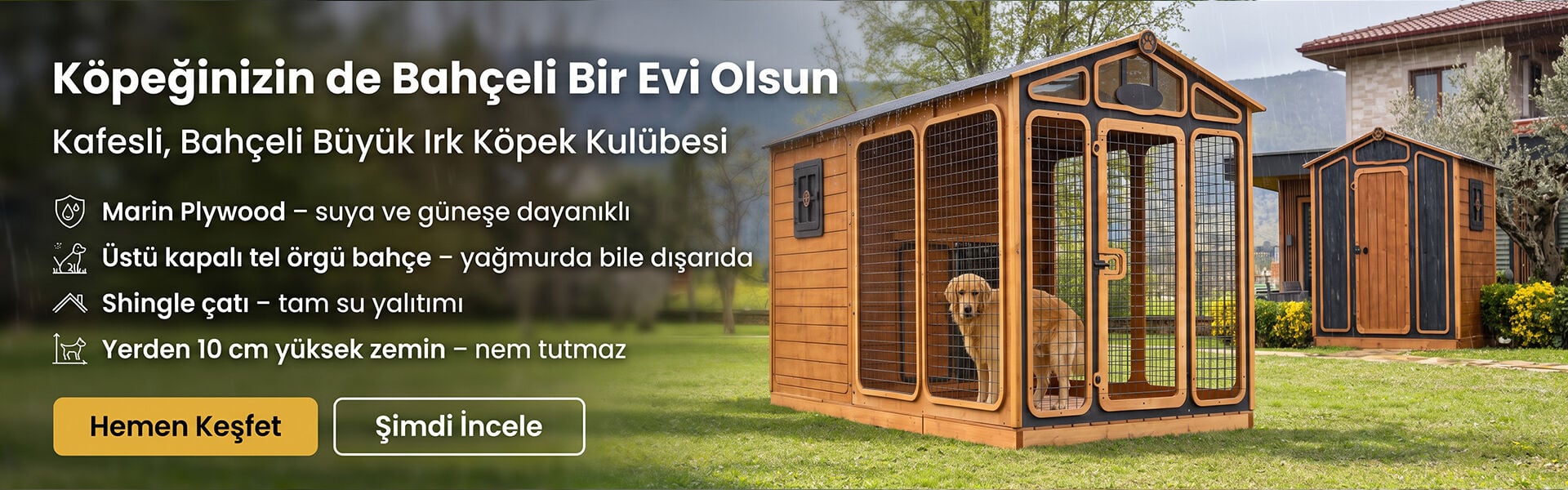 Kafesli, Bahçeli Büyük Irk Köpek Kulübesi ve Köpek Evi, Yüksek Zeminli